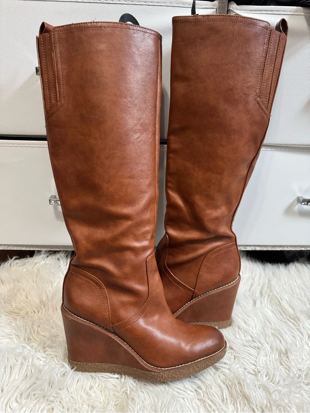 Zodiac Womens Iggy Wedge Boots Mid Calf 8.5 cognac